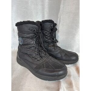 Totes Winter Survivor Black Quilted Lace Up Faux Fur Snow Boots‎ Womens size 10